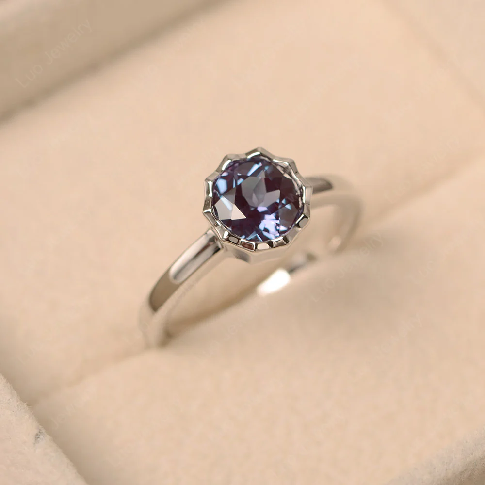 Alexandrite Bezel Solitaire Decagon Ring - Image 2