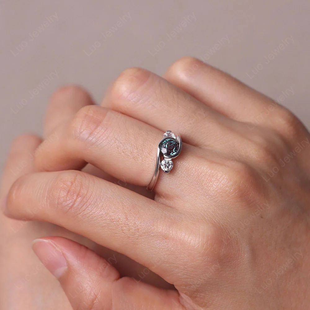 Alexandrite Three Stone Bypass Ring - Image 5