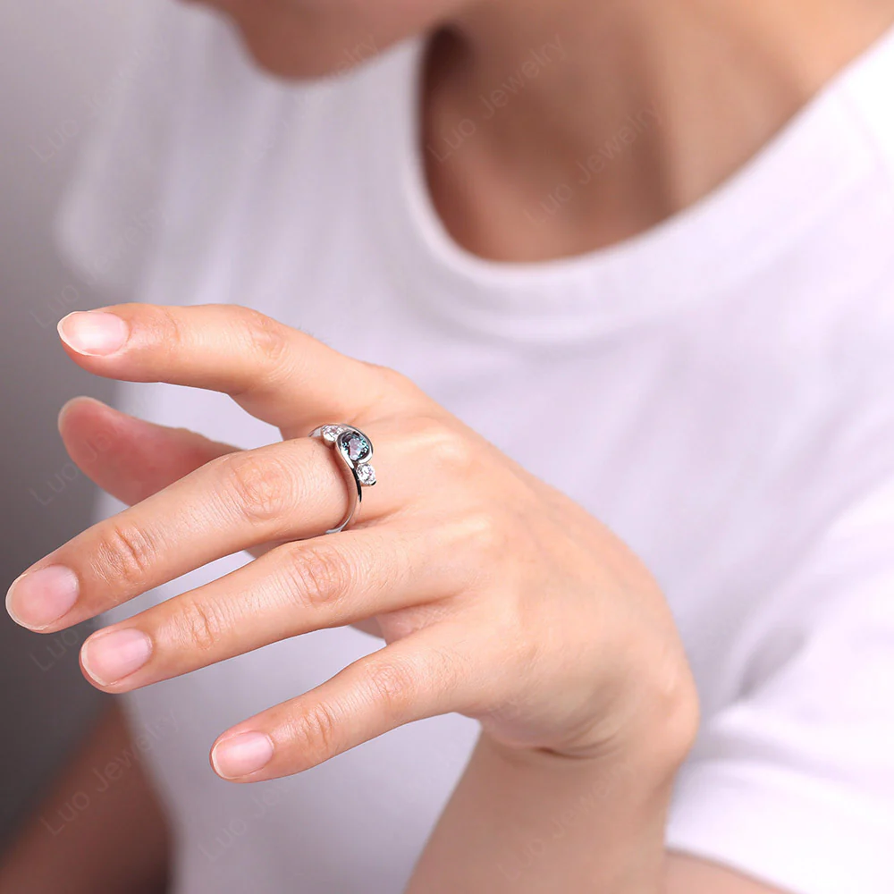 Alexandrite Three Stone Bypass Ring - Image 6