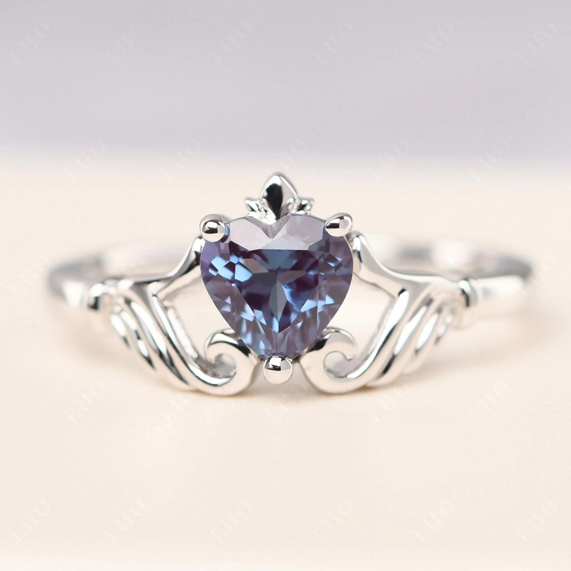 Heart Shaped Alexandrite Claddagh Ring - Image 29