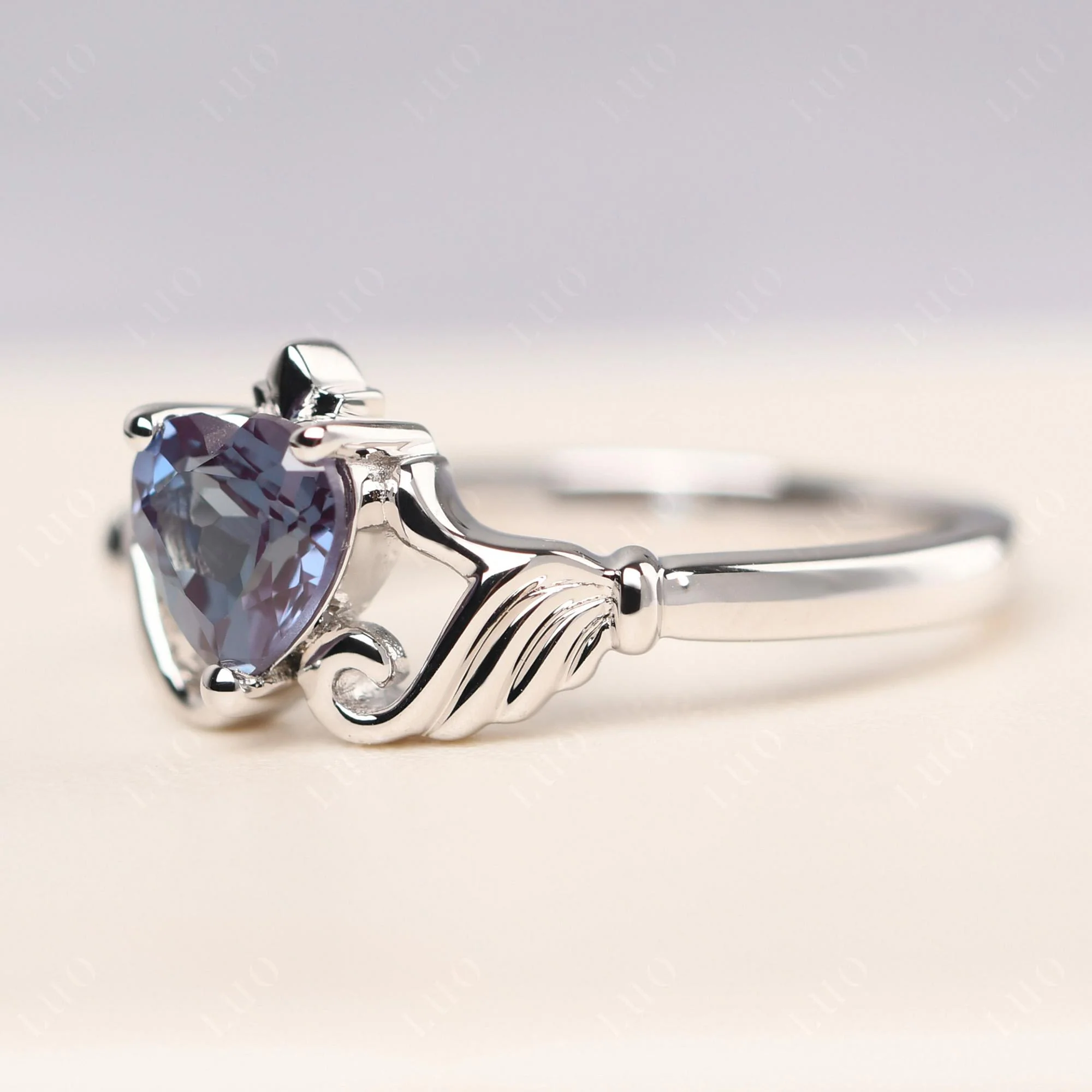 Heart Shaped Alexandrite Claddagh Ring - Image 30
