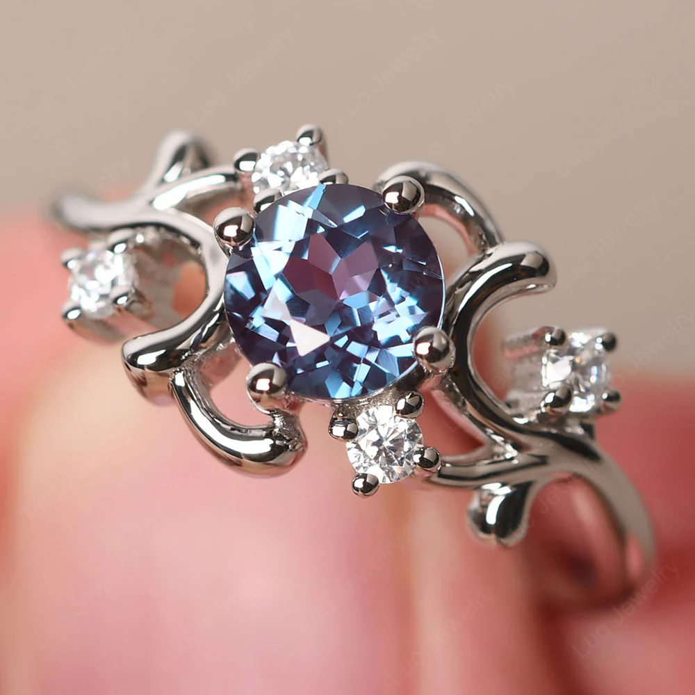 Alexandrite Intricate Engagement Ring