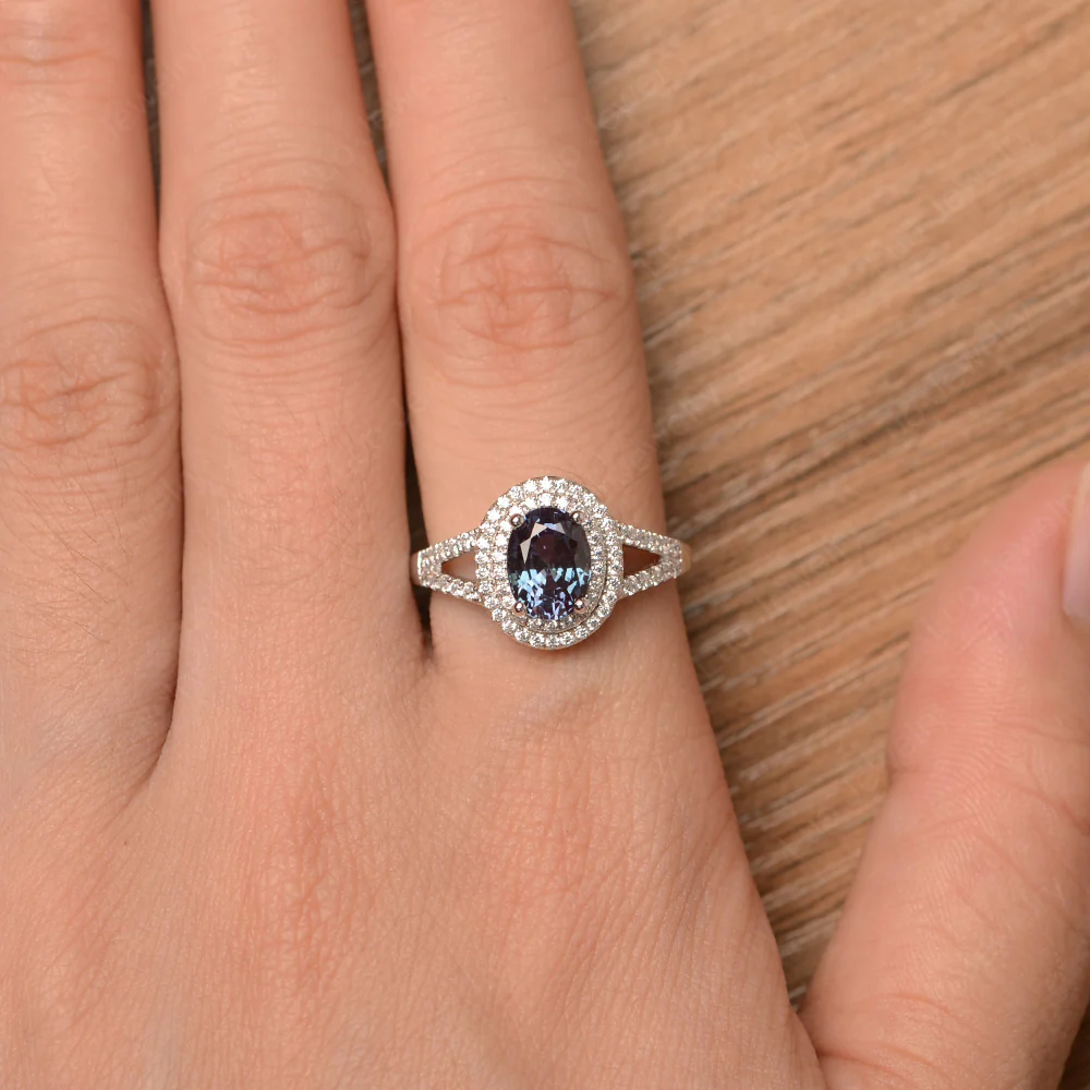 Alexandrite Double Halo Engagement Ring - Image 4