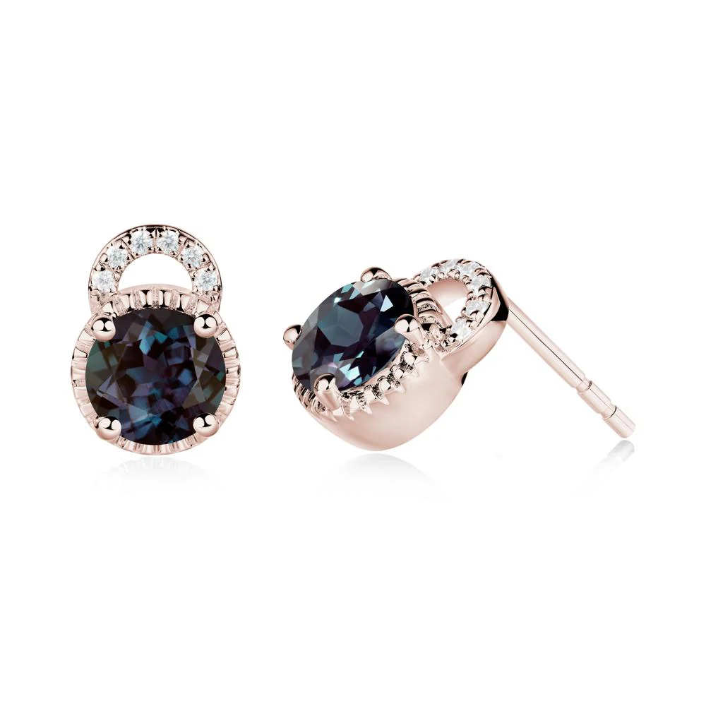 Alexandrite Earrings with Sculpted Halo