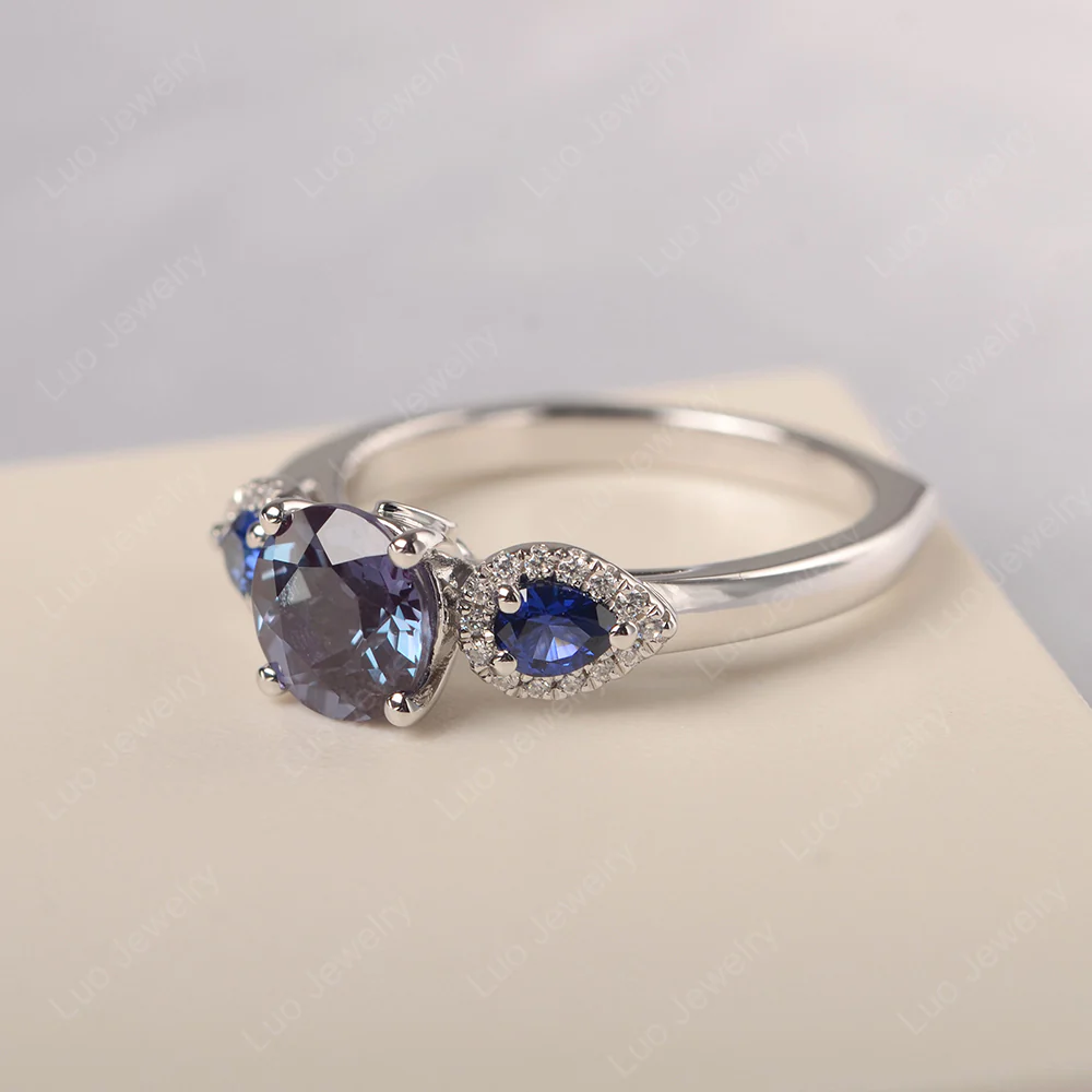 Euro Shank Alexandrite and Sapphire Ring - Image 2