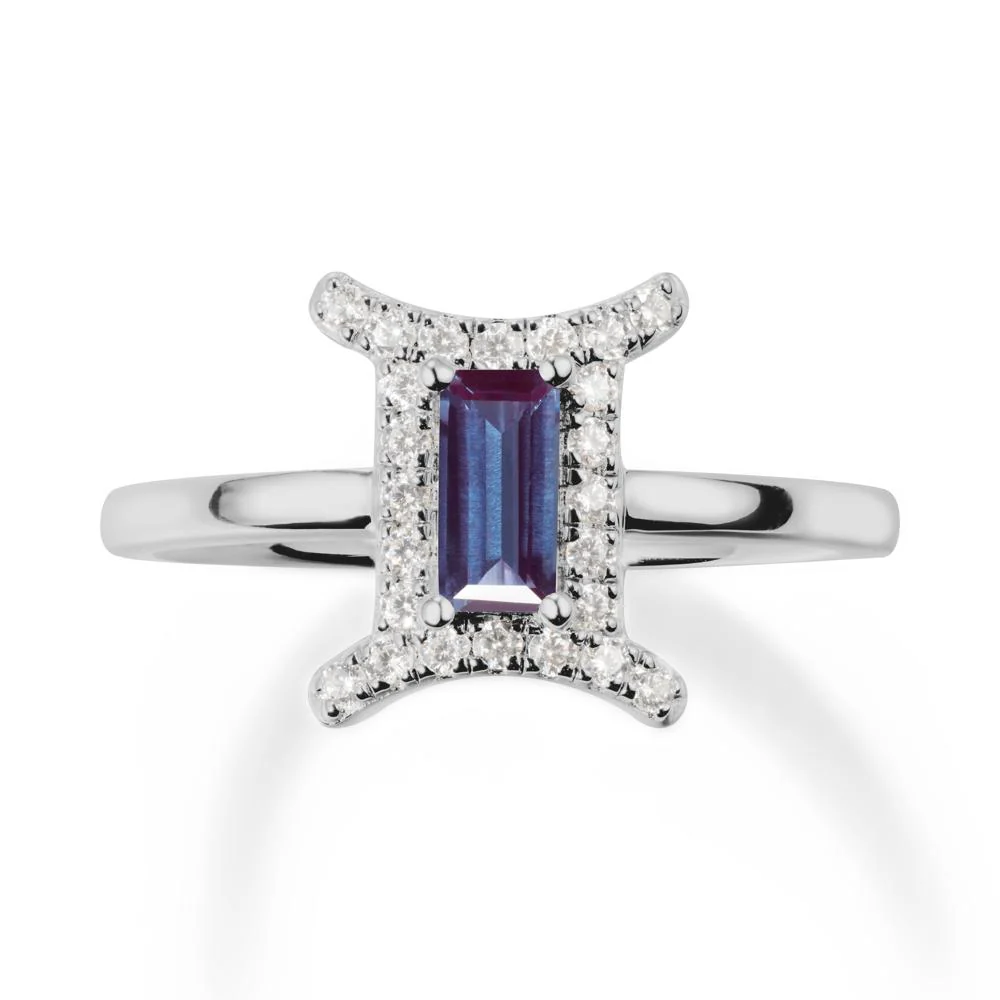 Alexandrite Gemini Zodiac Halo Ring-Kind & Curious