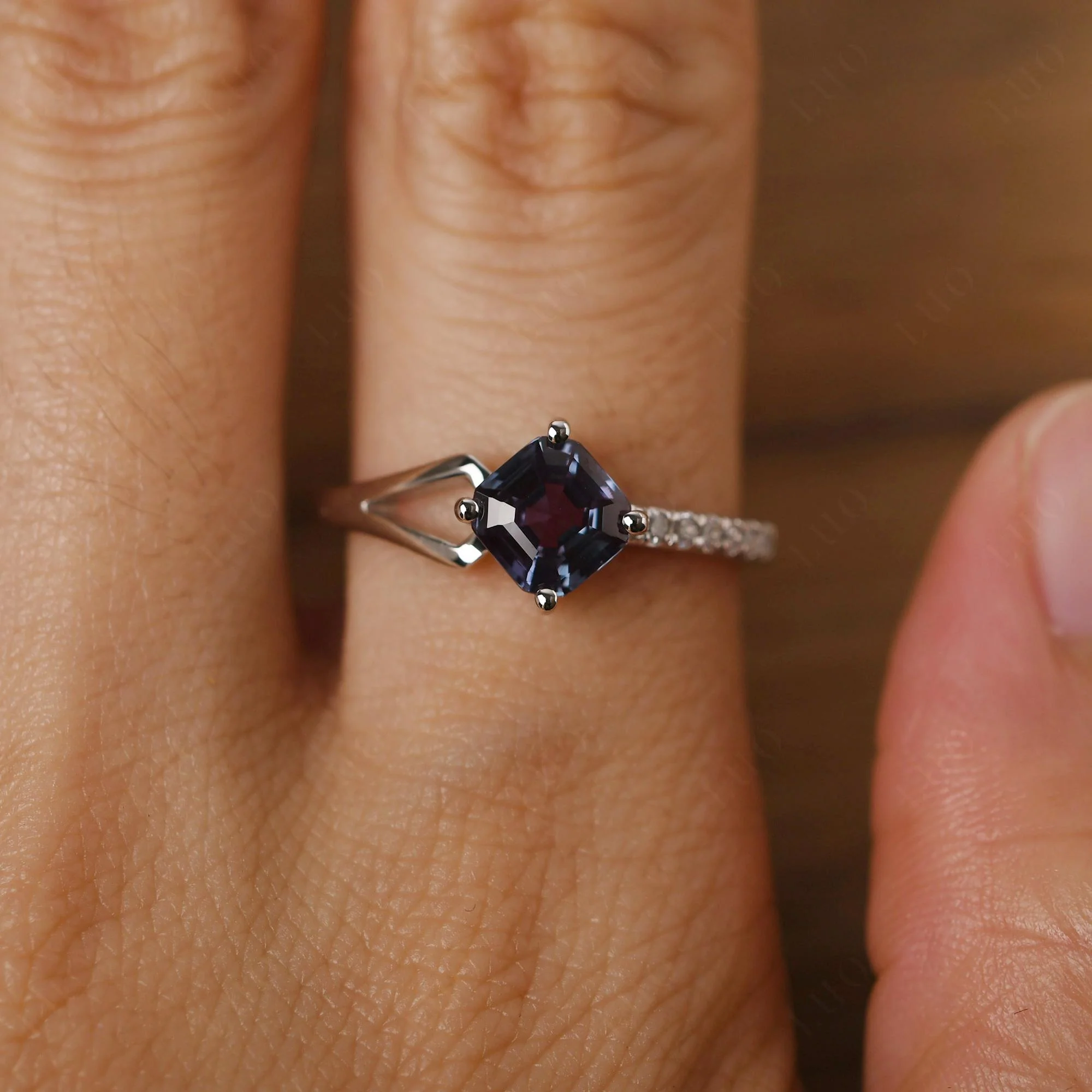 Alexandrite Ring Asscher Engagement Ring - Image 14