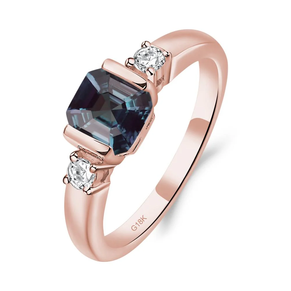 Alexandrite Half Bezel Set Asscher Cut Ring - Image 2