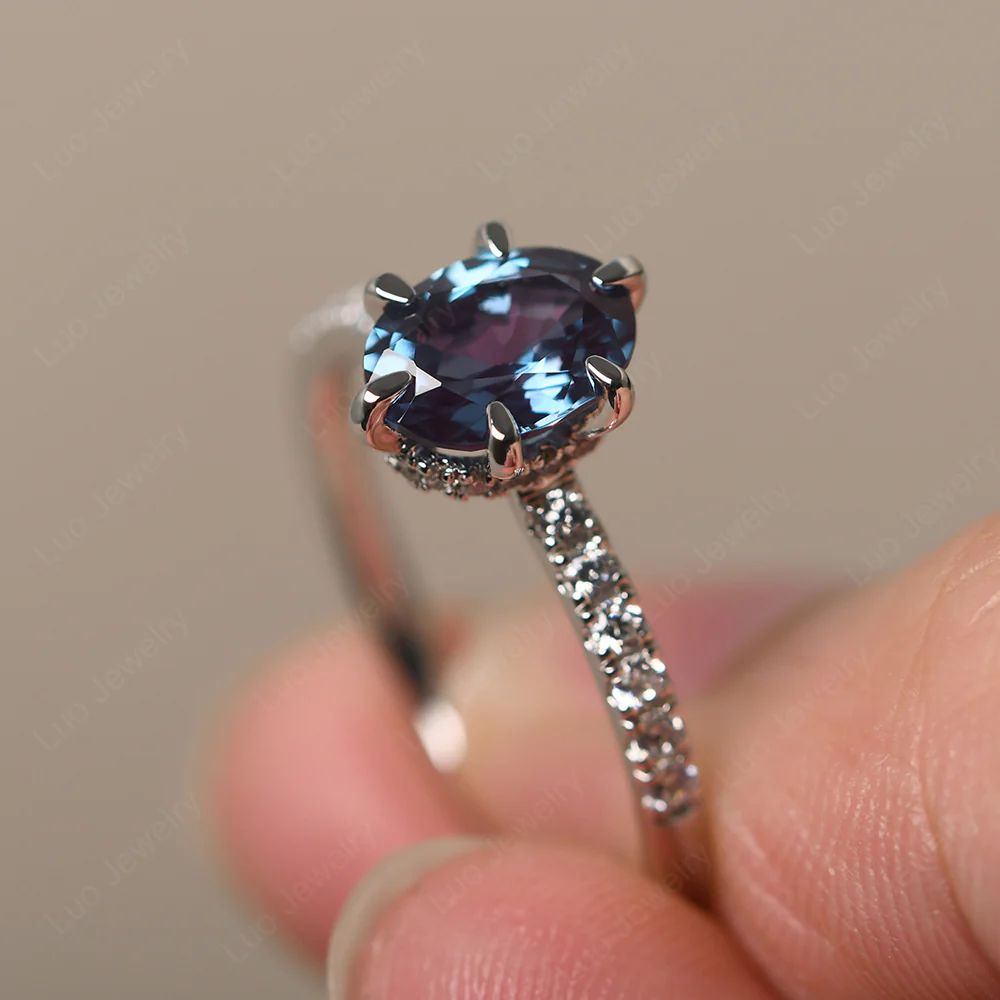 Alexandrite Hidden Halo Oval Engagement Ring