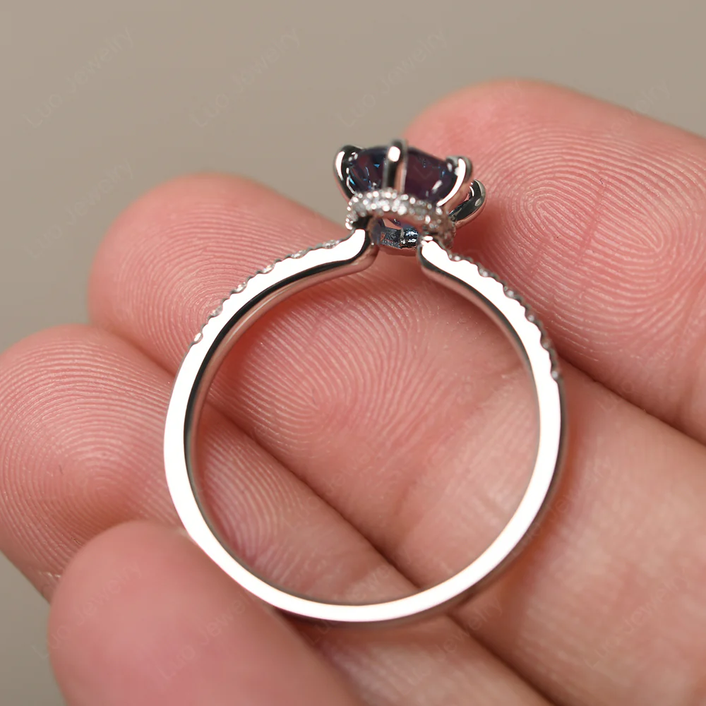Alexandrite Hidden Halo Oval Engagement Ring - Image 2