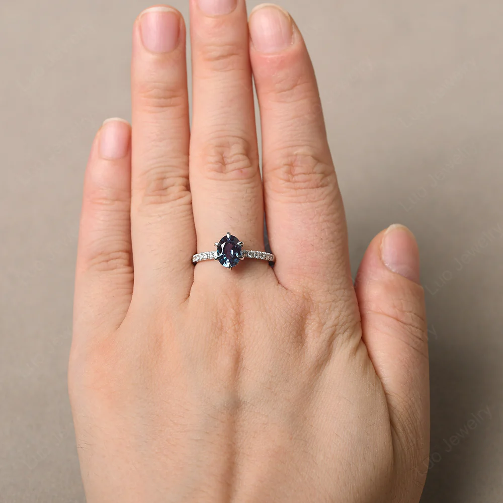 Alexandrite Hidden Halo Oval Engagement Ring - Image 3
