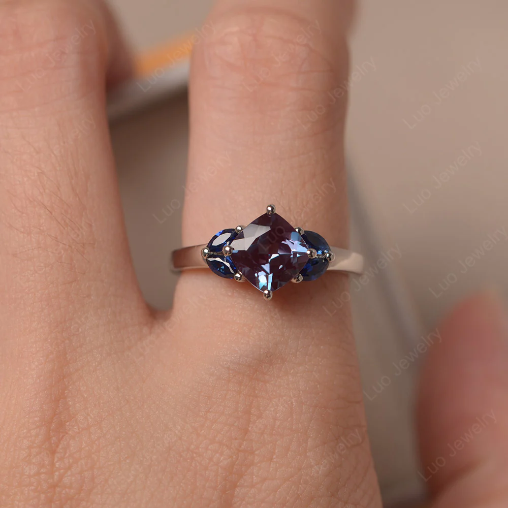 Alexandrite Kite Set Cushion Engagement Ring - Image 5