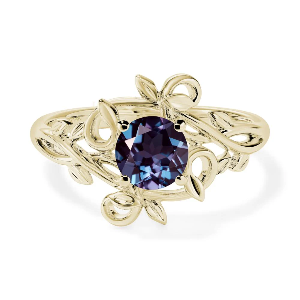 Round Cut Alexandrite Leaf Ring - Image 5