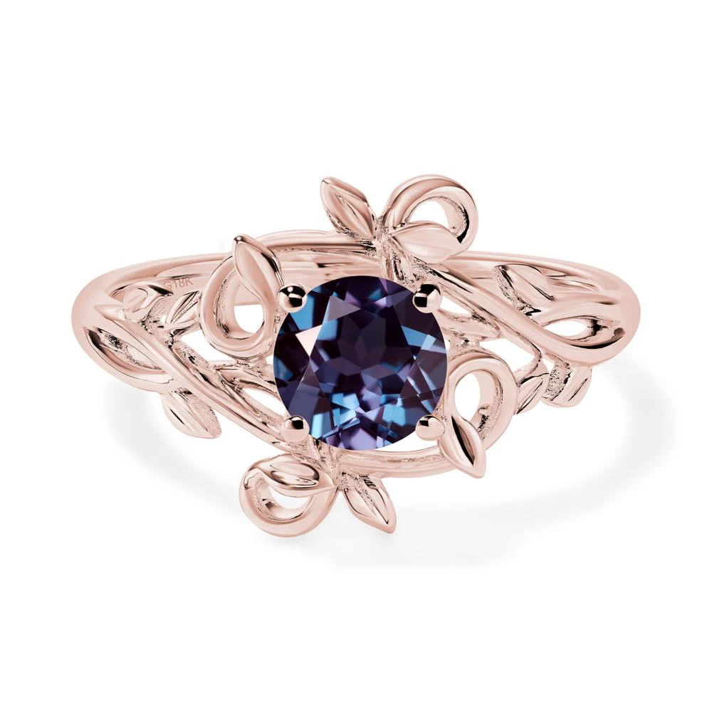 Round Cut Alexandrite Leaf Ring - Image 9