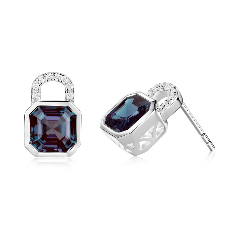 Alexandrite Lock Stud Earrings - Image 3