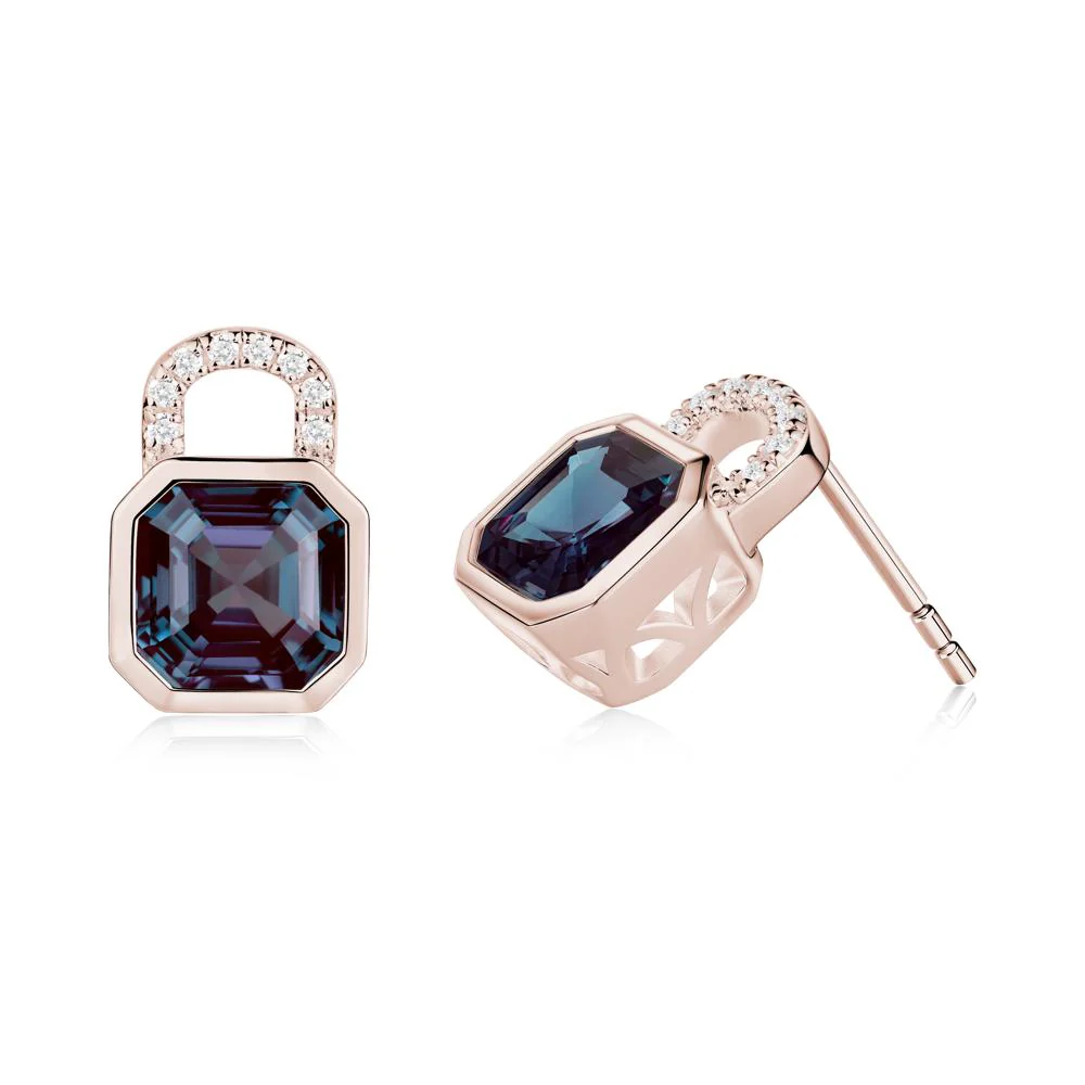 Alexandrite Lock Stud Earrings - Image 4