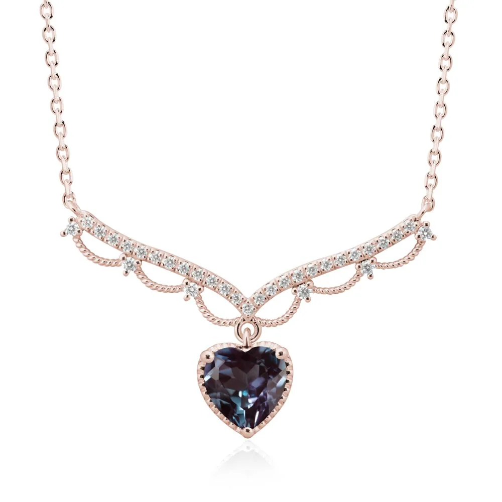 Alexandrite Milgrain Halo Pendant Necklace