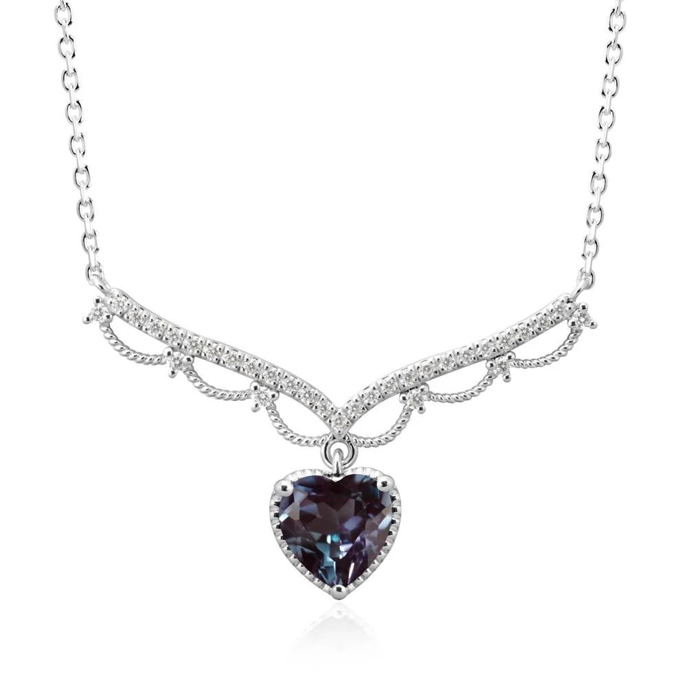 Alexandrite Milgrain Halo Pendant Necklace - Image 5