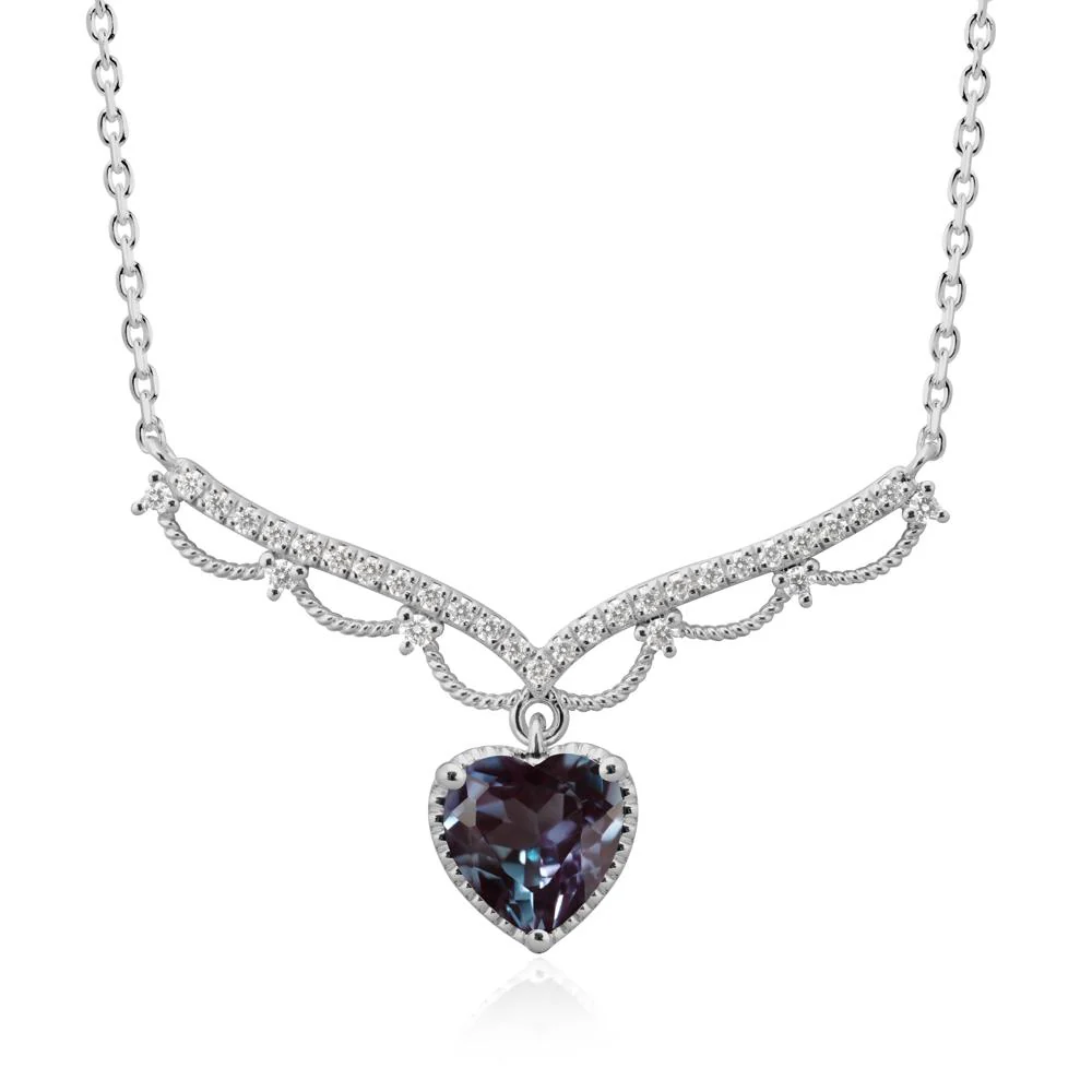 Alexandrite Milgrain Halo Pendant Necklace - Image 8