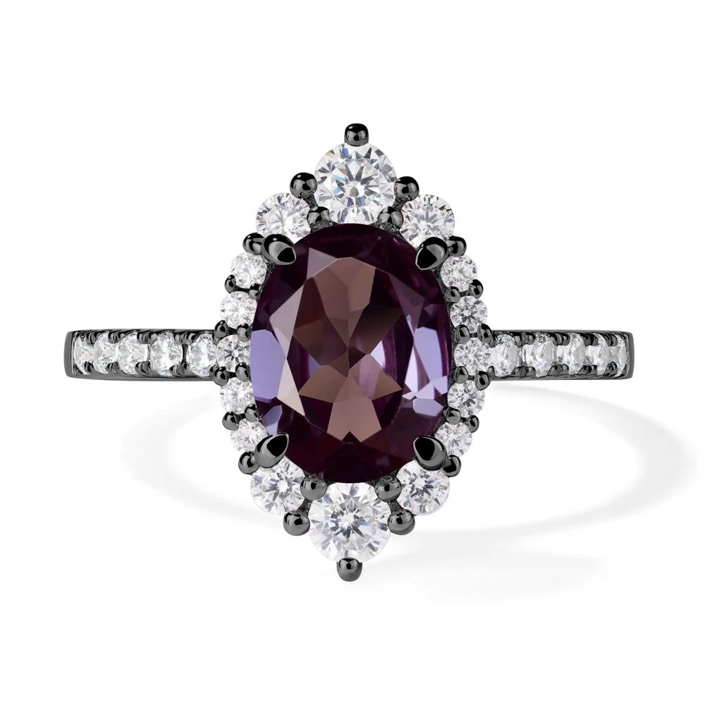 Oval Alexandrite Halo Cluster Ring