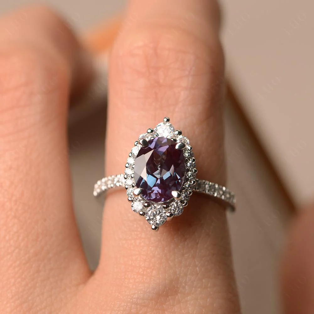 Oval Alexandrite Halo Cluster Ring - Image 13
