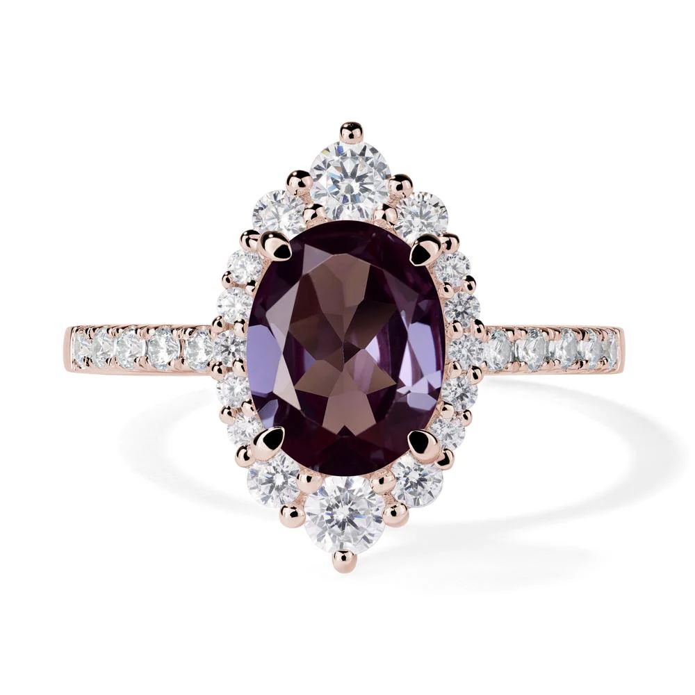 Oval Alexandrite Halo Cluster Ring - Image 5