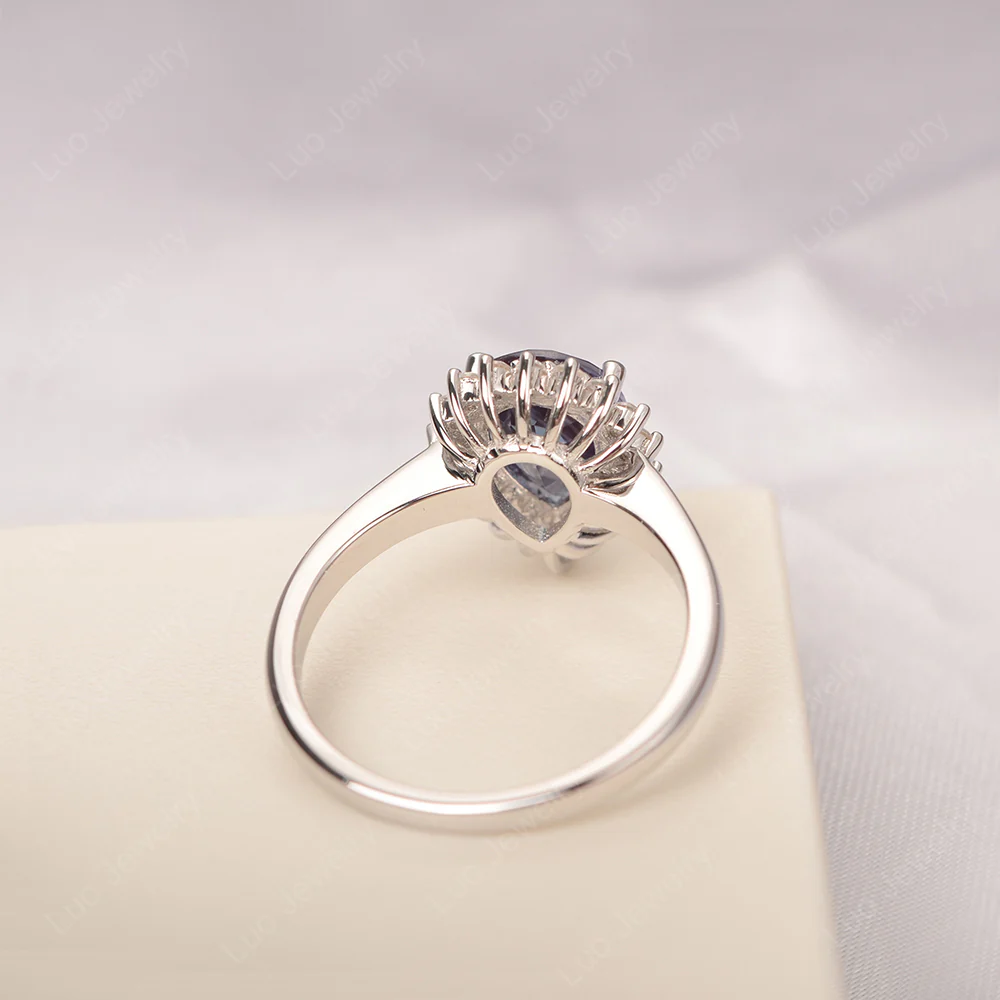Alexandrite Pear Halo Engagement Ring - Image 3