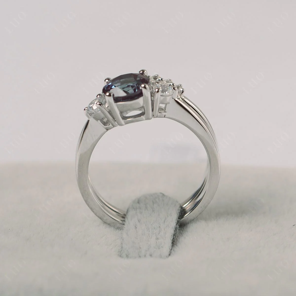Round Alexandrite Wedding Ring Set - Image 12