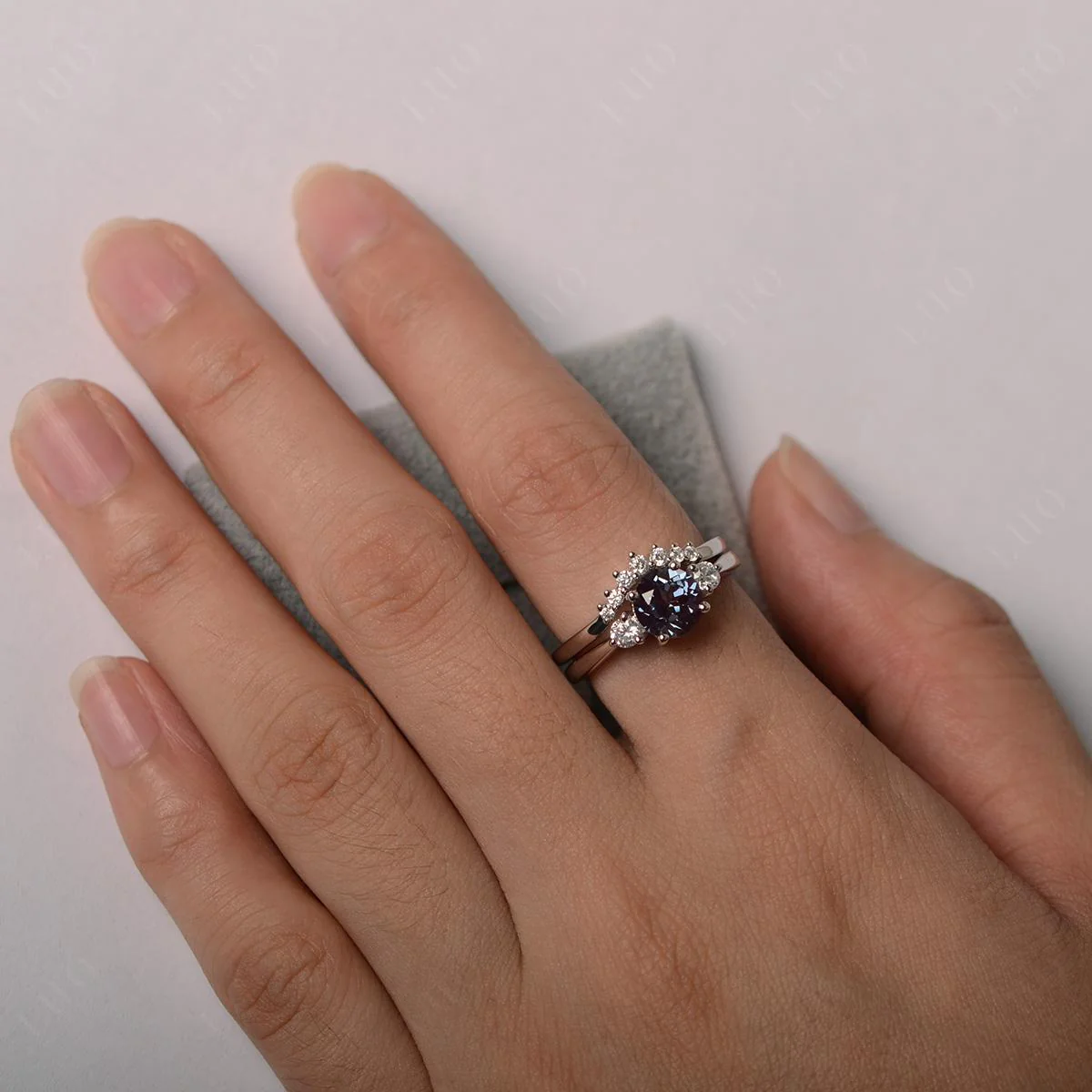 Round Alexandrite Wedding Ring Set - Image 13