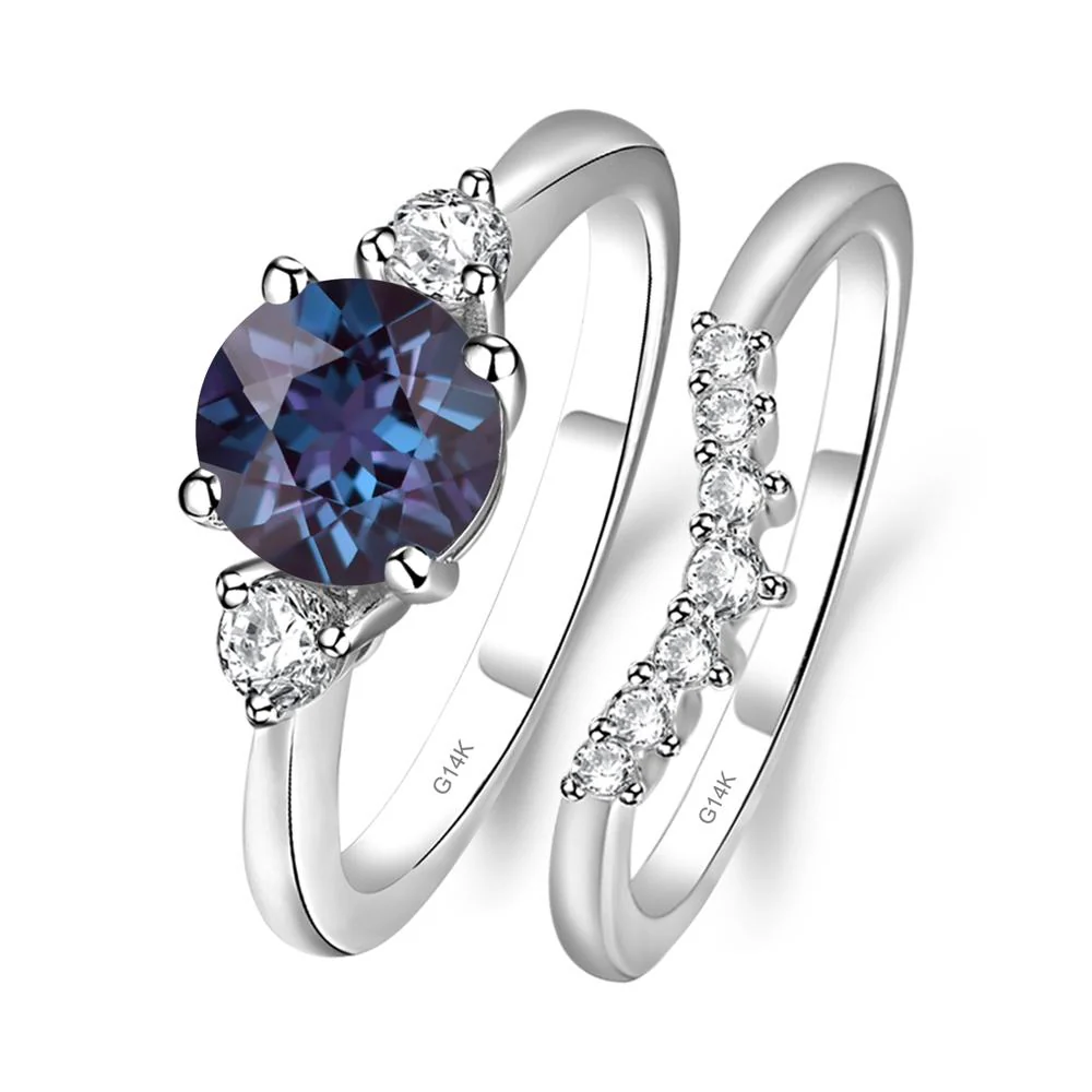Round Alexandrite Wedding Ring Set - Image 3