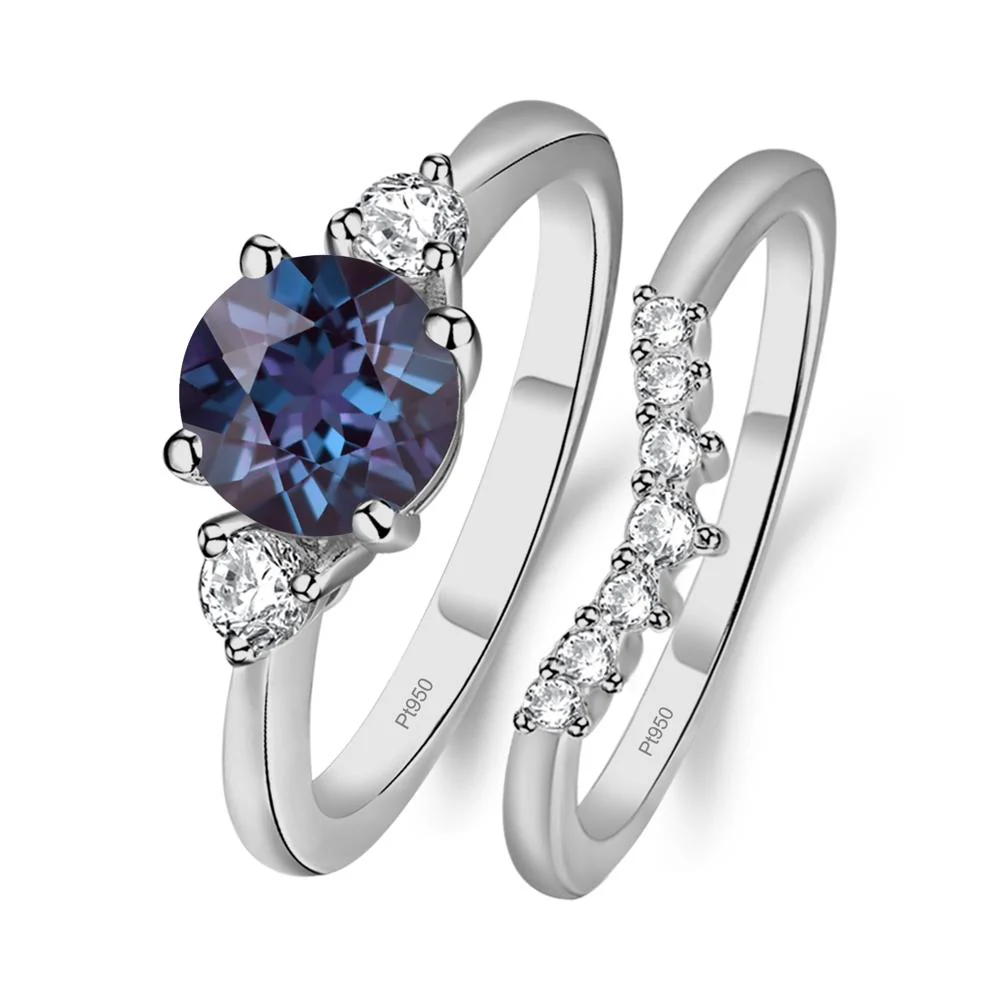 Round Alexandrite Wedding Ring Set - Image 6