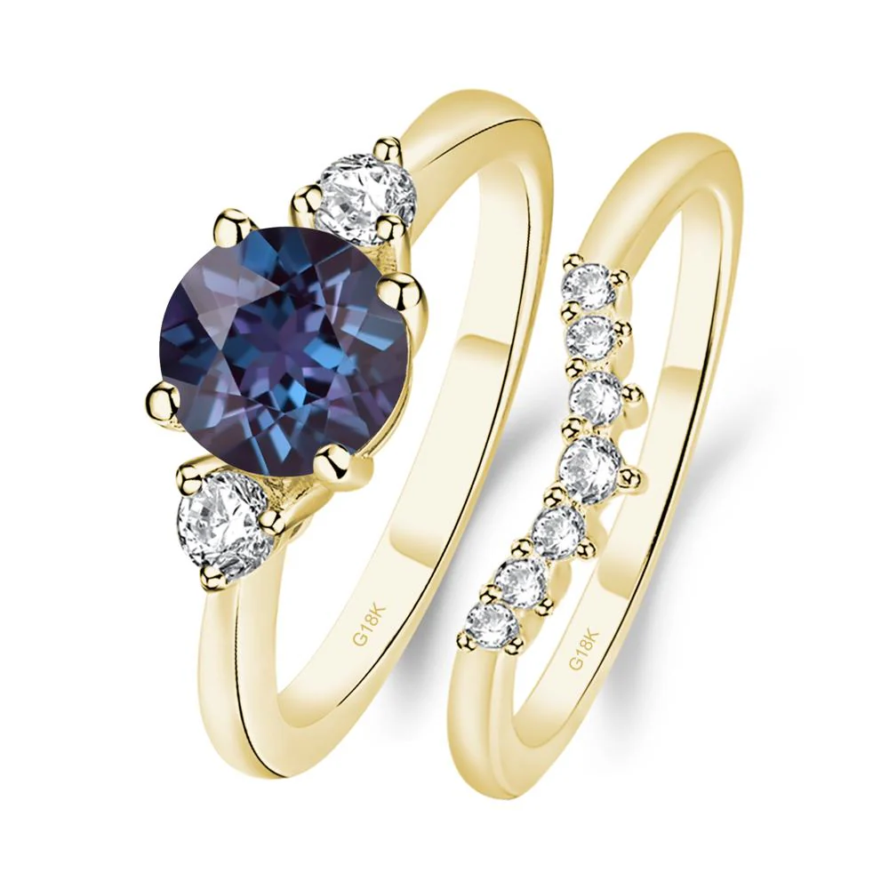 Round Alexandrite Wedding Ring Set - Image 8