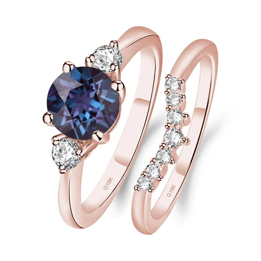 Round Alexandrite Wedding Ring Set - Image 9
