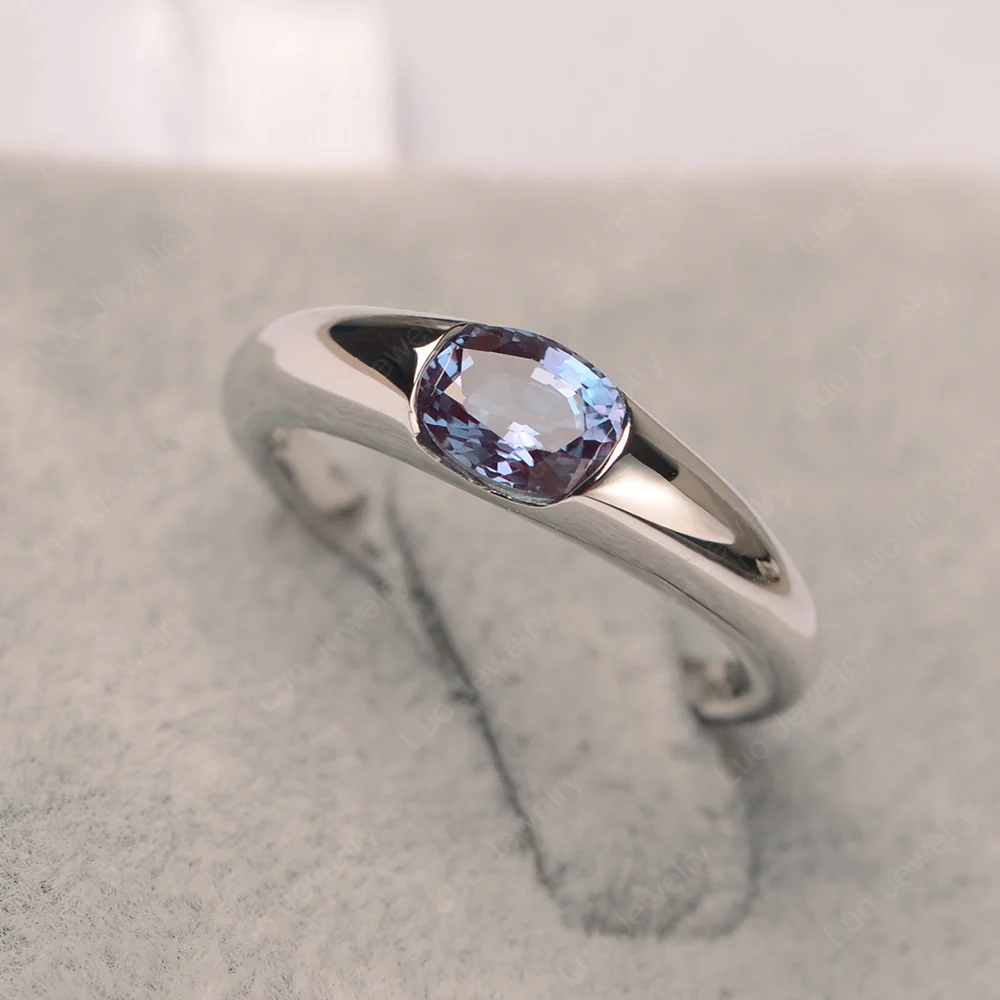 Alexandrite East West Bezel Set Pinky Ring