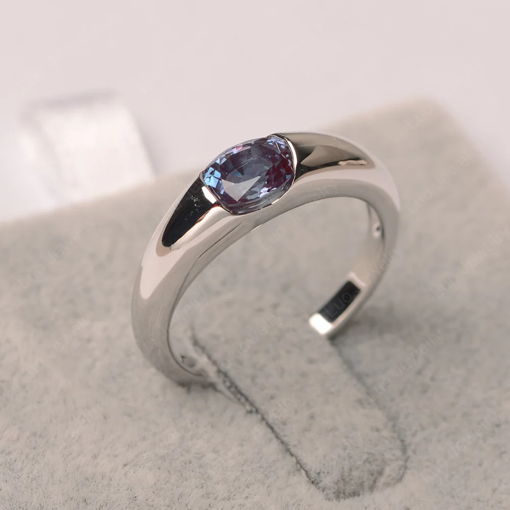 Alexandrite East West Bezel Set Pinky Ring - Image 2