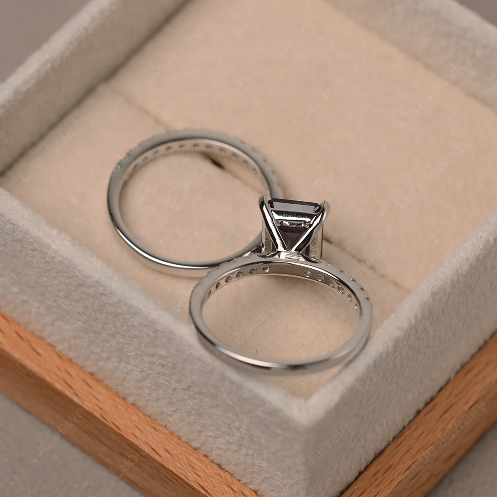 Alexandrite Emerald Cut Wedding Ring Sets - Image 3