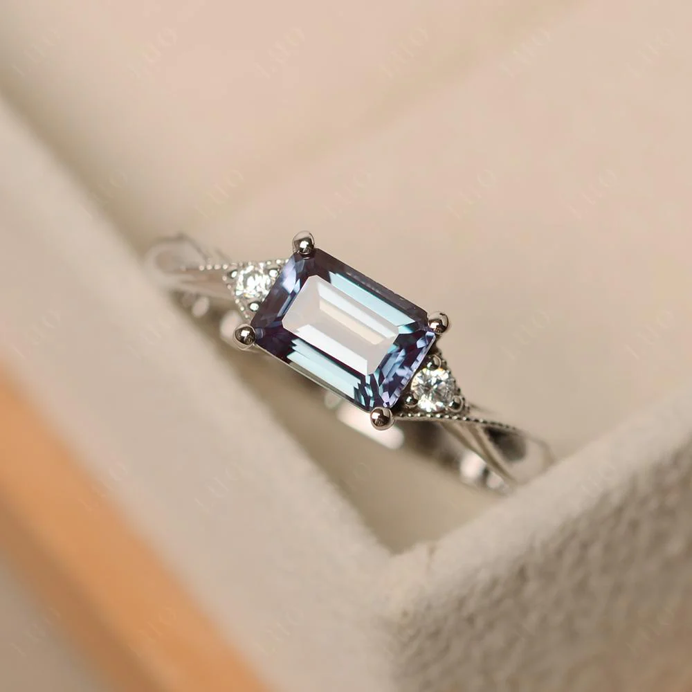 Horizontal Emerald Cut Alexandrite Engagement Ring - Image 10