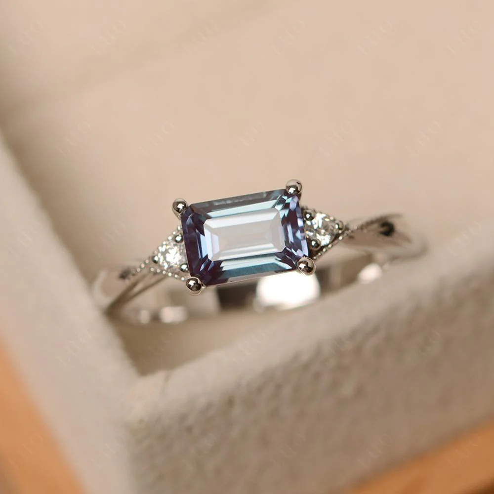 Horizontal Emerald Cut Alexandrite Engagement Ring - Image 11