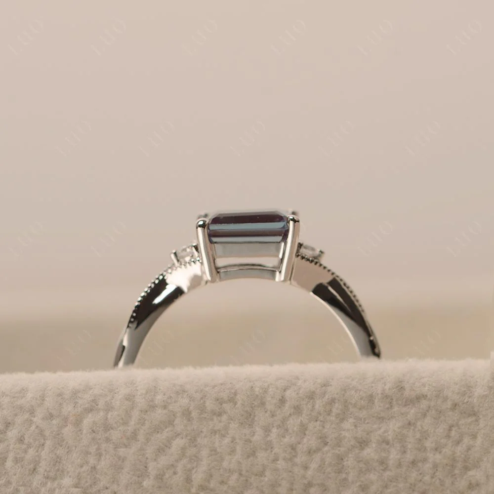 Horizontal Emerald Cut Alexandrite Engagement Ring - Image 13