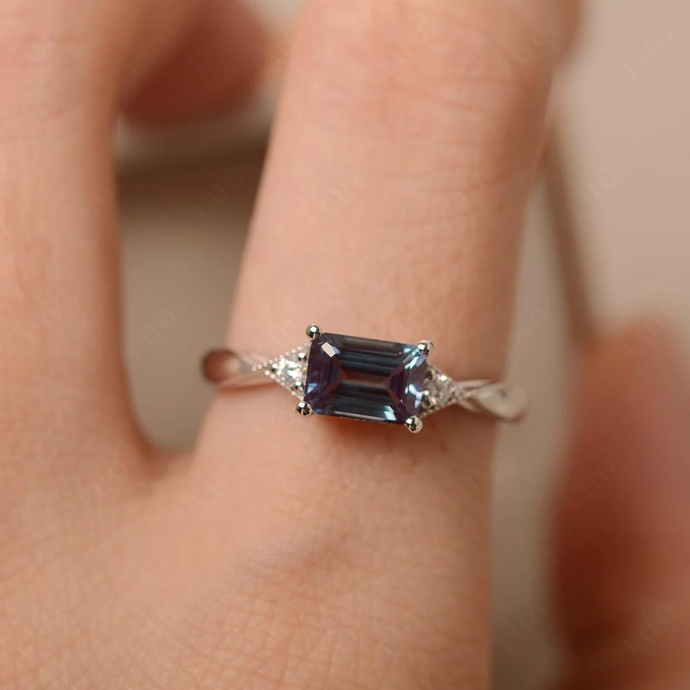 Horizontal Emerald Cut Alexandrite Engagement Ring - Image 14