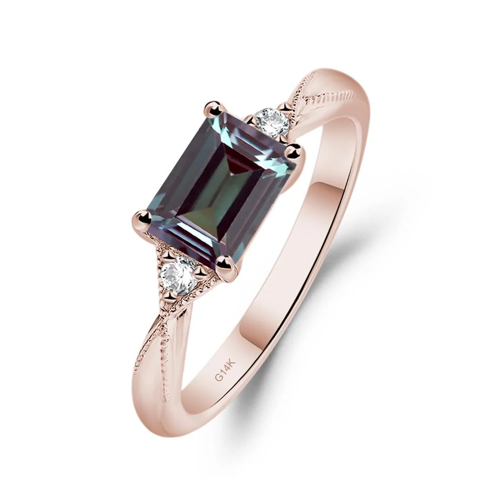 Horizontal Emerald Cut Alexandrite Engagement Ring - Image 5