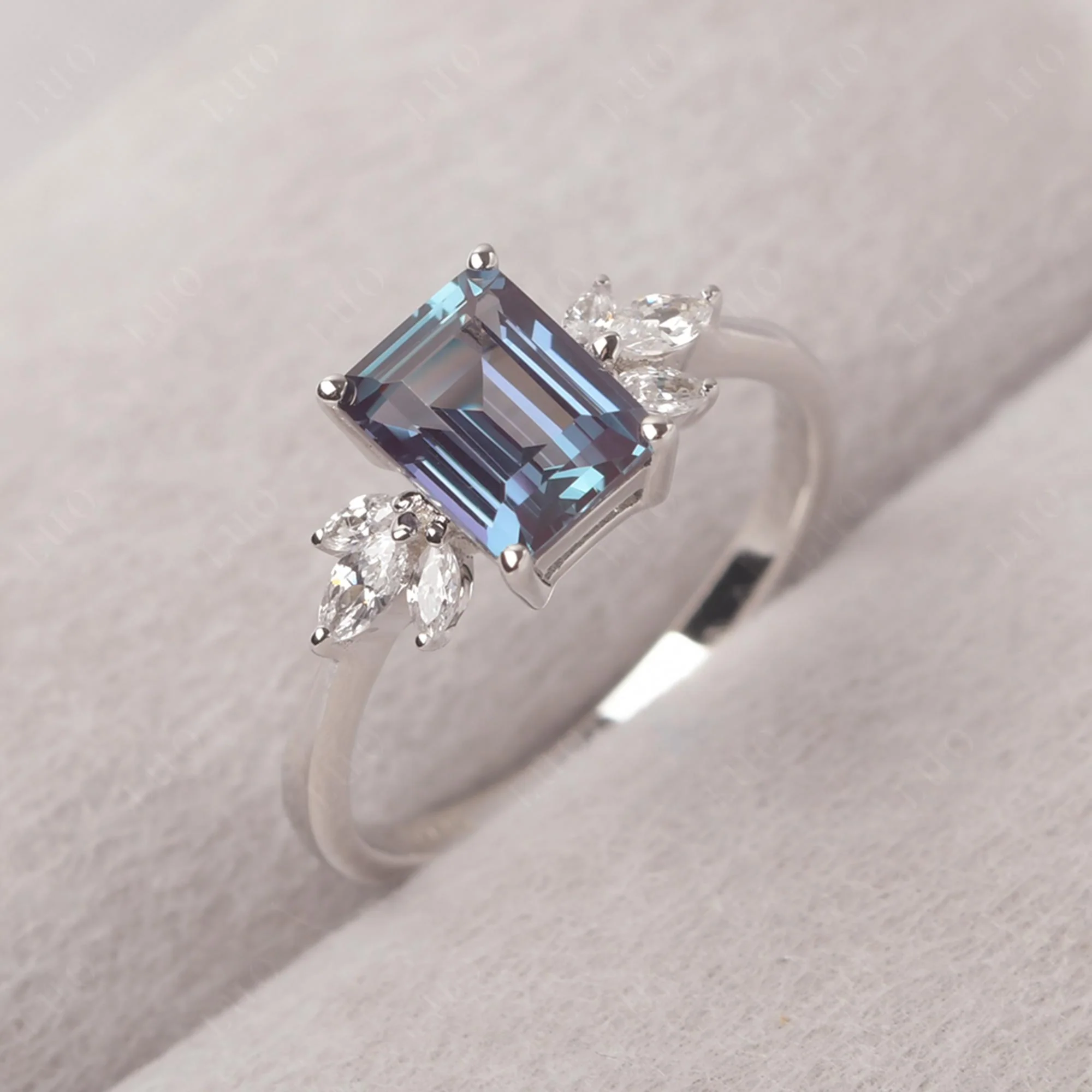Sunburst Emerald Cut Alexandrite Ring - Image 11