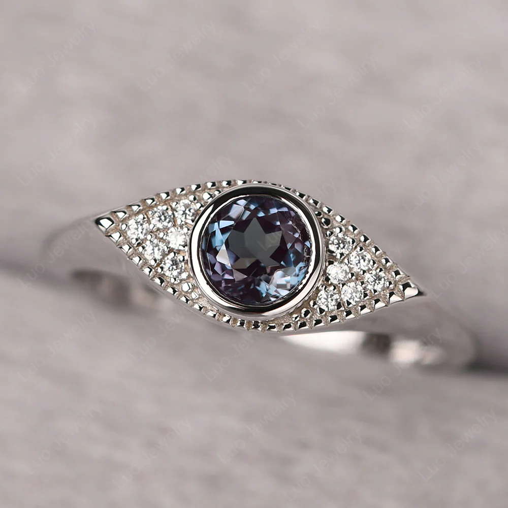 Alexandrite Bezel Set Evil Eye Ring