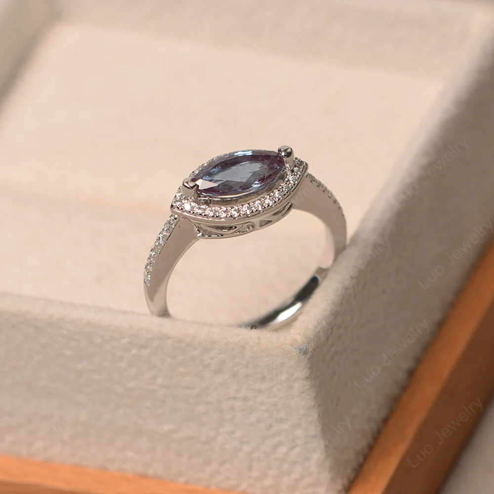 Alexandrite East West Marquise Halo Ring - Image 2