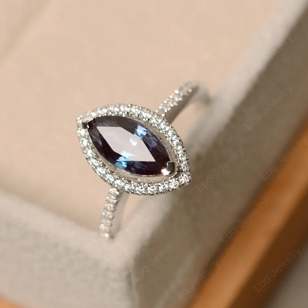 Marquise Cut Alexandrite Halo Ring