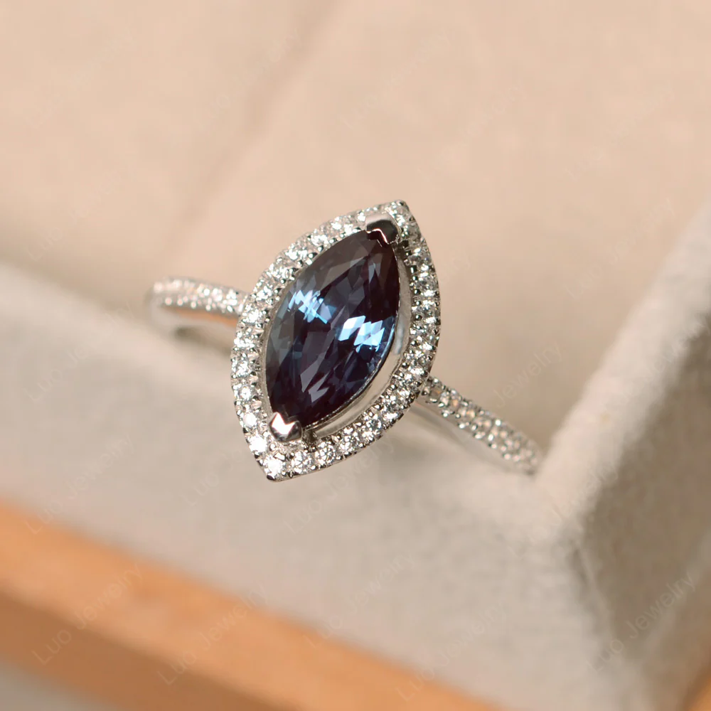 Marquise Cut Alexandrite Halo Ring - Image 3