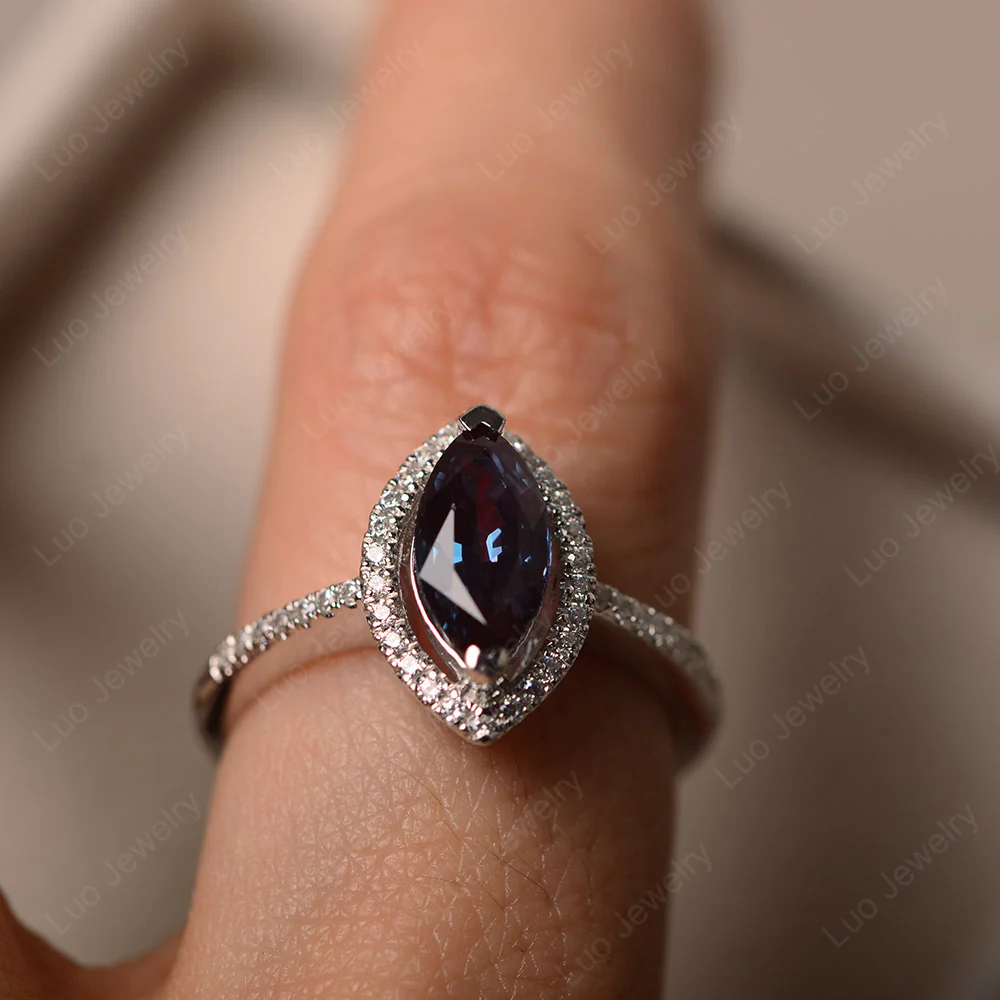 Marquise Cut Alexandrite Halo Ring - Image 4