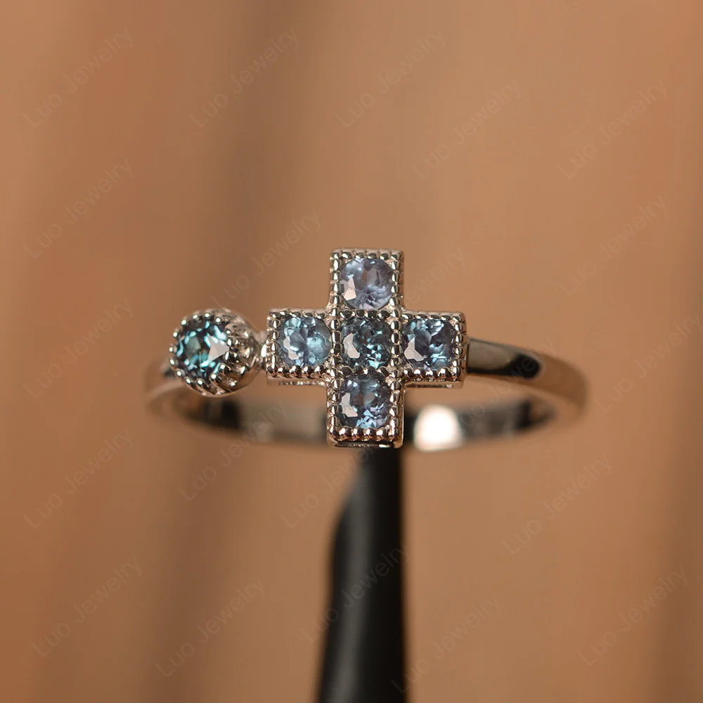 Alexandrite 6 Stones Cross Mothers Ring - Image 2