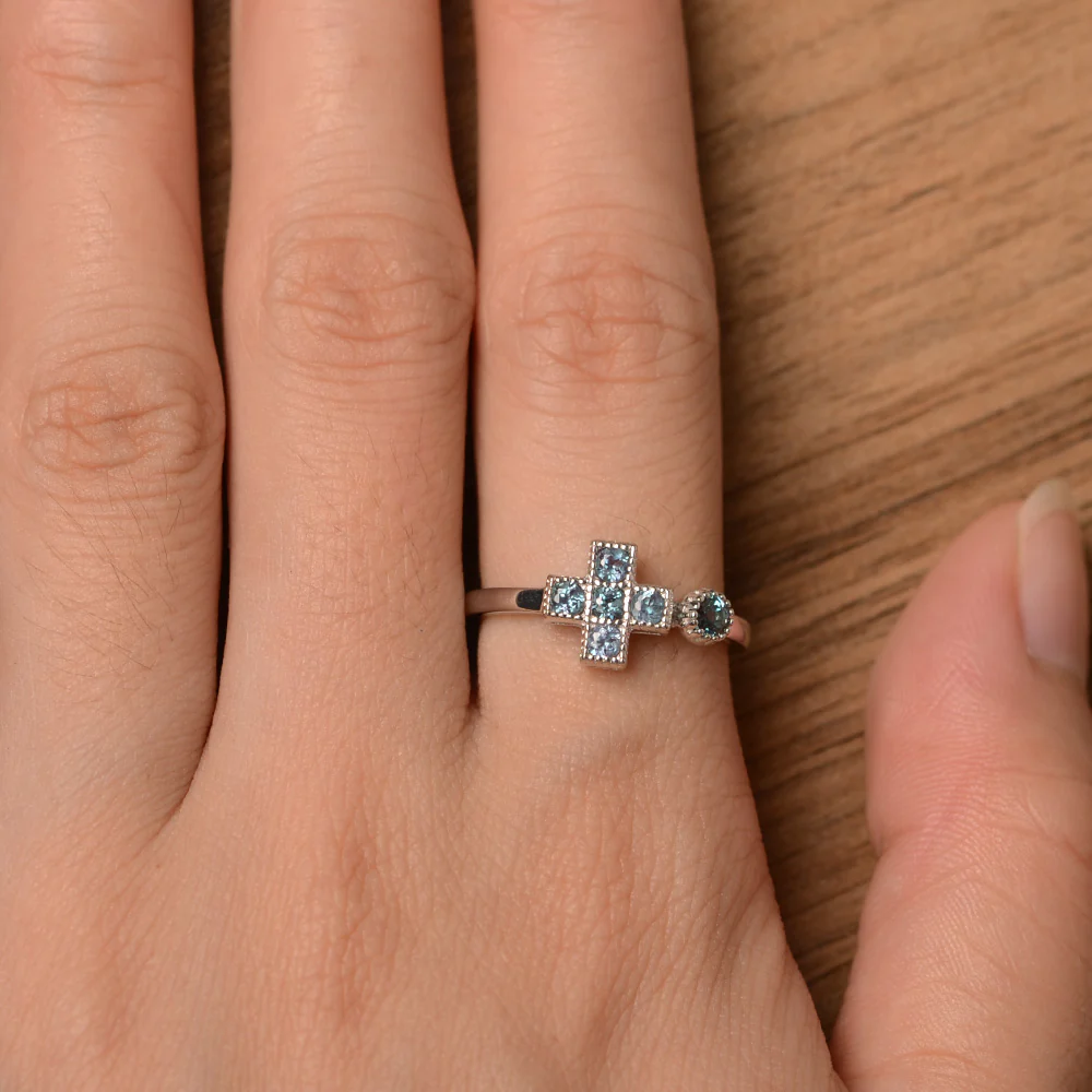 Alexandrite 6 Stones Cross Mothers Ring - Image 6