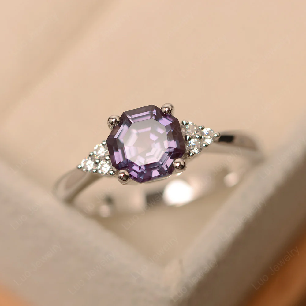 Octagon Cut Alexandrite Engagement Ring
